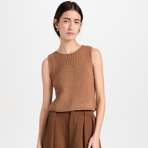 Line & Dot Costa Vista Brown Tan Tank Sweater Vest Chunky Knit Size Medium - Picture 1 of 7